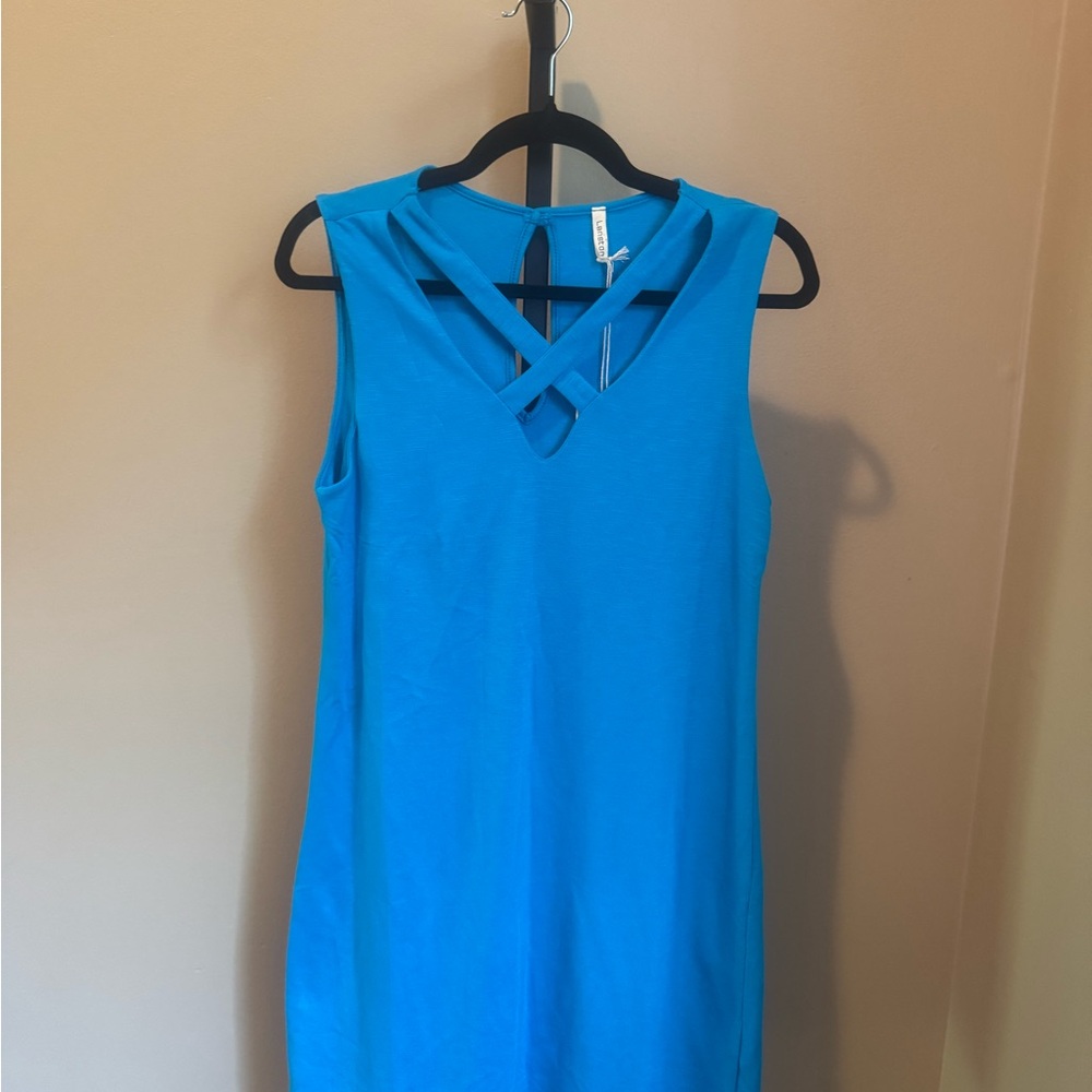 Chic Blue Sleeveless Midi Dress